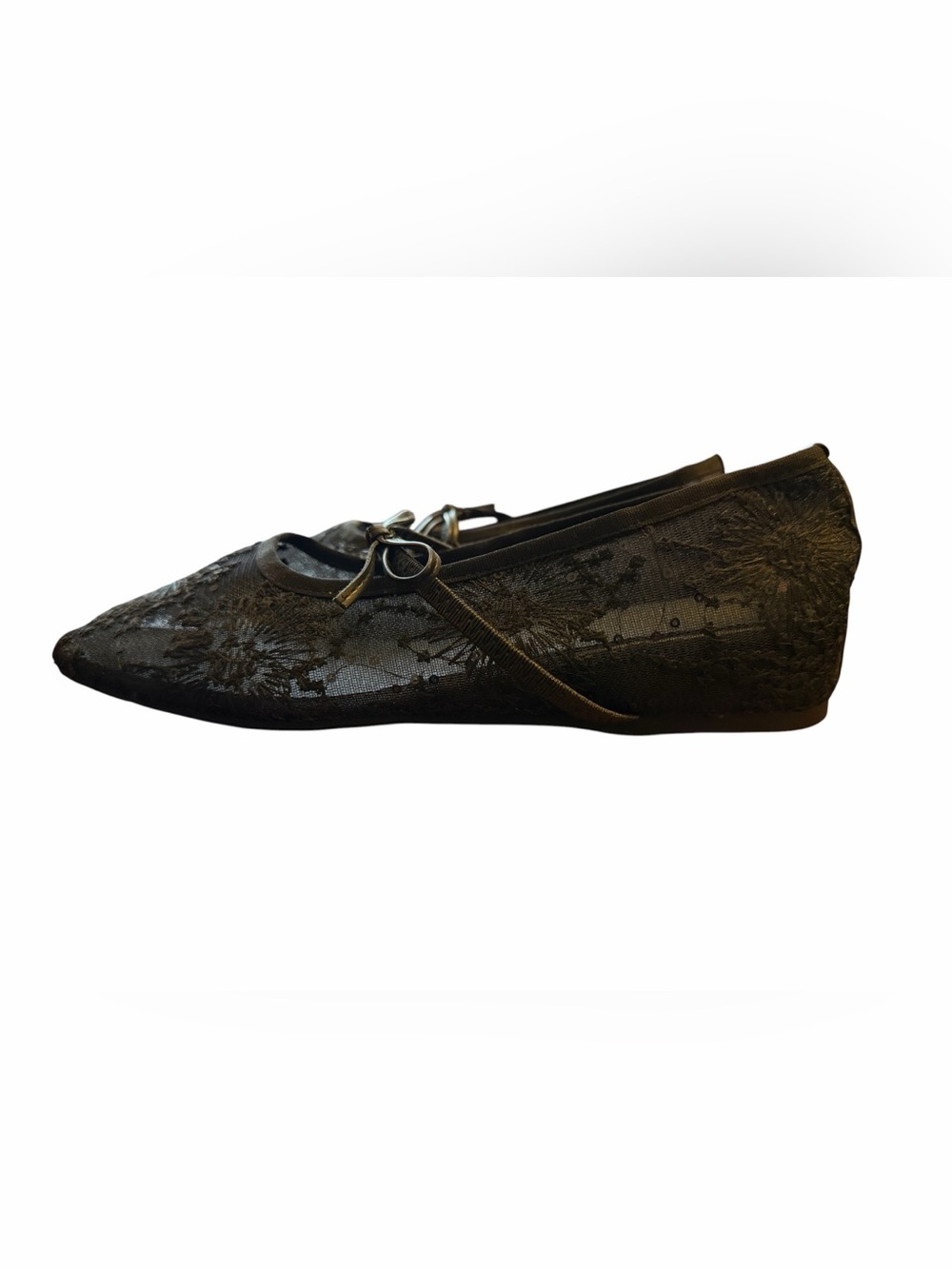 Women's Black Lace Mary Jane Flats - Picture 4 of 7